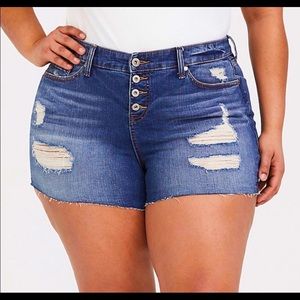 torrid | high rise distressed denim shorts…